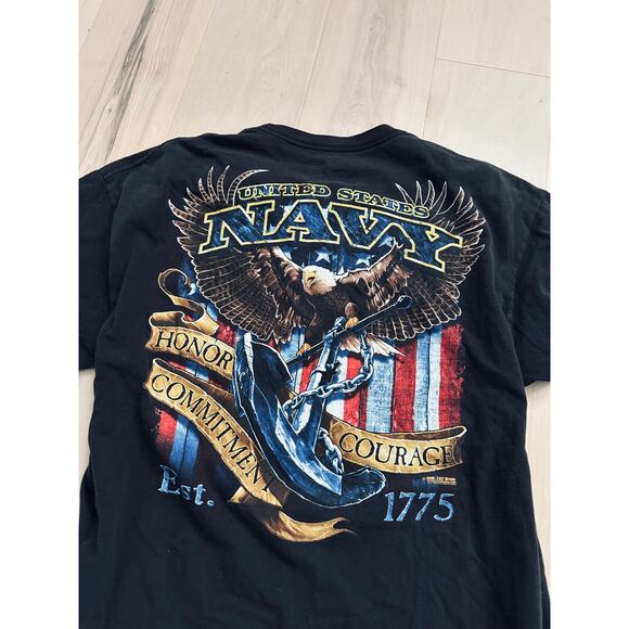 Y2K Navy T shirt Size XL Back Eagle Flag Graphic Print Made USA 100% Cotton - Picture 5 of 5
